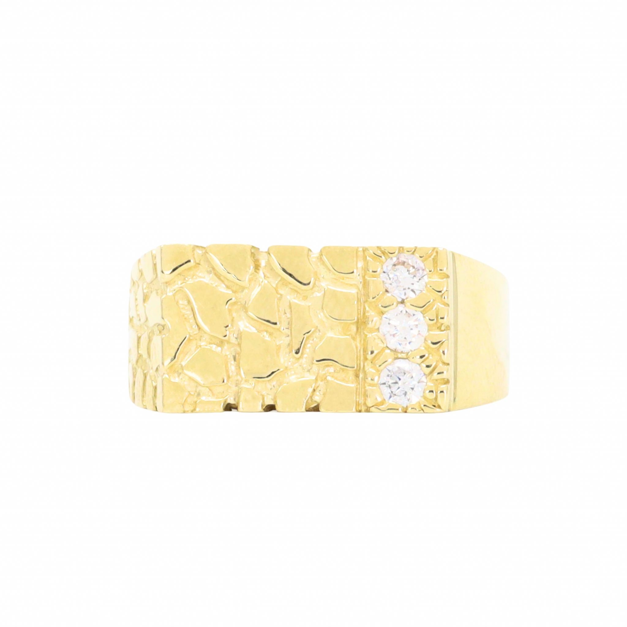 Gold nugget ring with 3 diamonds on sale