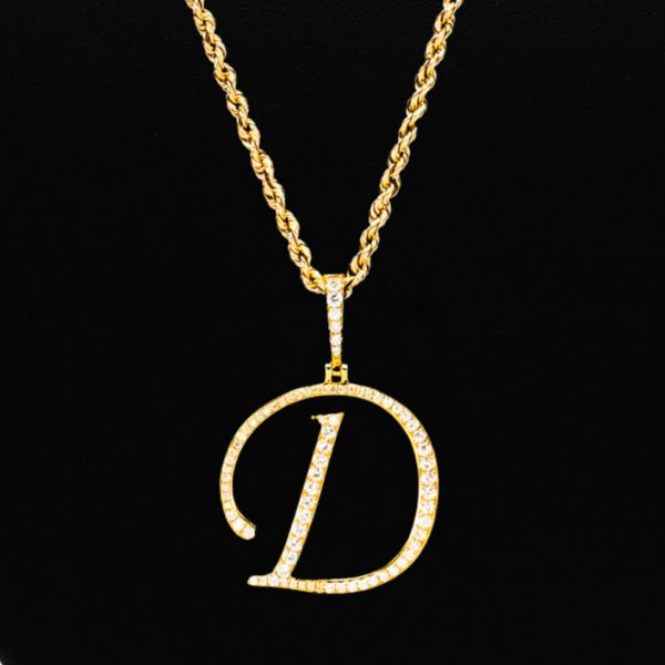 Large Letter D .60ct 14k Diamond Pendant
