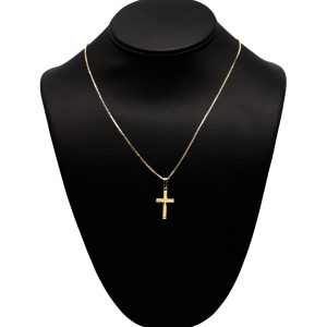 Yellow Silver Small Grooved Cross - Silver Pendant