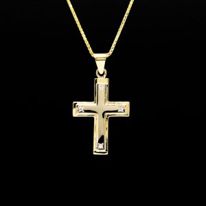 Two Tone Diamond Cross .10ct 10k - Pendant - Image 2